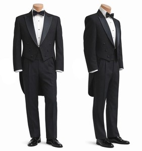 Men's Black Tuxedo Tailcoat 100% Wool with Satin Peak Lapels Full Dress Formal