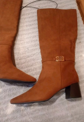 New Liz Claiborne LC Riggsbee Brown Faux Suede Zip Mid Calf Block Heel 9.5 Med - Picture 15 of 15
