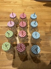 12 x Drinking mason jar glasses with straws Colourful Beverage Jars 400 ml