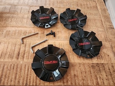 4pc lot Touren 3260 TR60 wheel black red center cap C1032601G screw 16'' 17'' rim