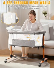 Baby Bassinet,Portable Beside Crib With 2 Mode,Washable Mattress,Adjust Height