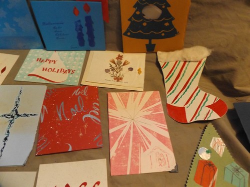 ~50 Vintage 1950s-70 Hand Printed Handmade Handcrafted Christmas Cards Folk Art - Picture 8 of 12