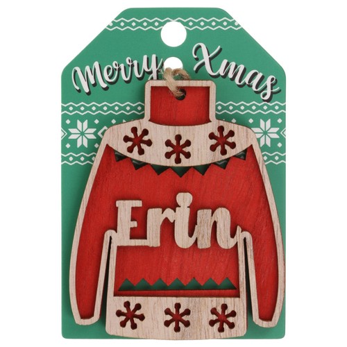Christmas Jumper Wooden Tree Decoration Personalised Bauble Xmas Red Green White - Picture 70 of 199