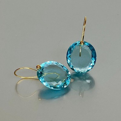 10k Gold Aquamarine Earrings Dangle Drop December Birthstone Jewelry 20x18mm