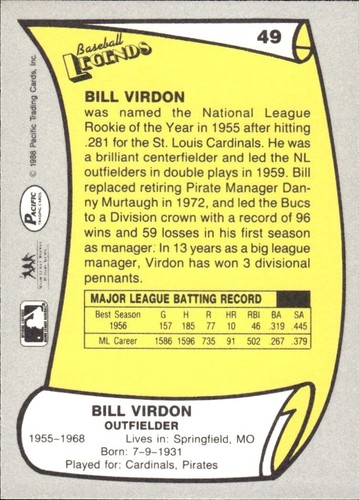 1988 and 1989 Pacific Baseball Legends MLB Set Break #1-#220 — You Choose! - Picture 99 of 441
