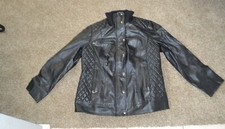 Jessica Llondon Womans Leather Jacket Full Zipper With Buttons Size 14 Black