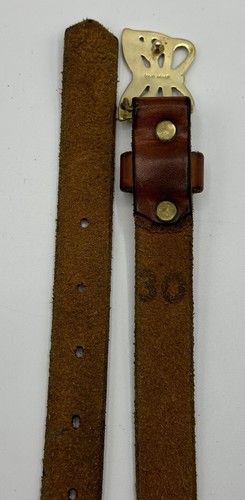 Butterfly Belt VTG 70s Solid Brass Butterfly Buckle Brown Leather Belt 1"W Sz 30 - Picture 4 of 9