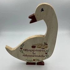 Vintage Primitive Wooden Handpainted Goose Cottagecore “Happiness Is Homemade”