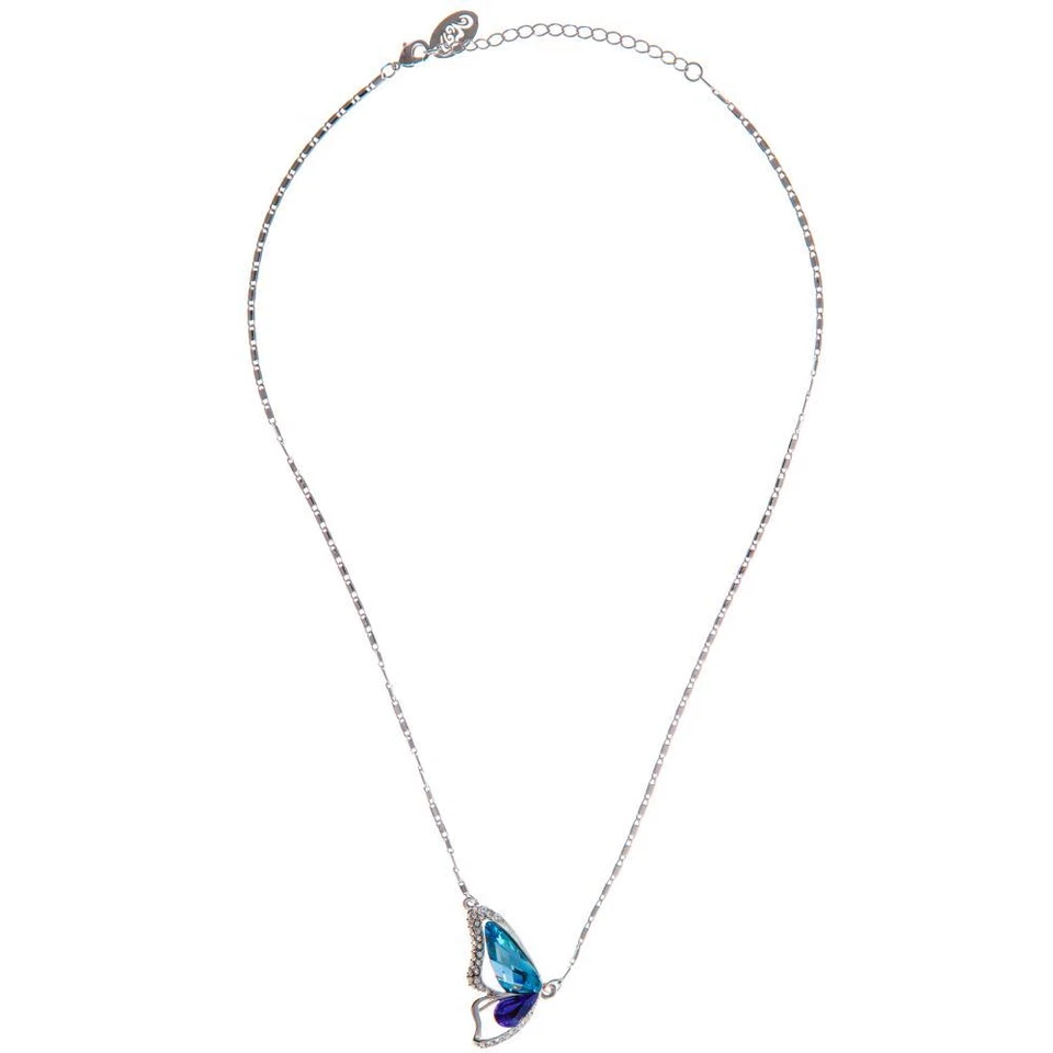 16" Rhodium Plated Necklace w/ Butterfly Wing & Purple Blue Crystals by Matashi - Image 3 of 4