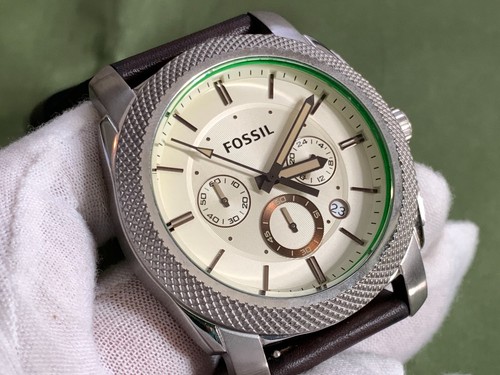 Fossil Nate FS5108 White Dial Chronograph Date Brown Leather Quartz Men's Watch