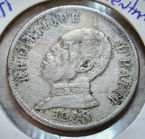 1905 & 1908 Haitian Coins - 5 & 50 Centimes - Copper/Nickel - Higher Grade - Picture 3 of 6