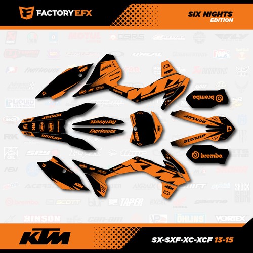 Blk Orange Graphics Kit fit KTM 13-15 SX SXF XC XCF 125 150 200 250 300 450 2014 - Foto 1 di 3
