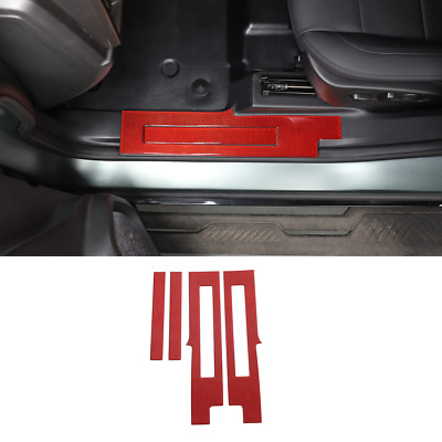 4pcs Red Carbon Fiber Built-In Threshold Cover Trim For SUV Hummer EV Pickup SUV