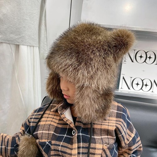 Women's Men's Real Raccoon Fur Hat Russian Ushanka Cossack Hunter Hat Warm Cap - Picture 4 of 5