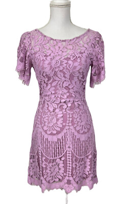 Lulu's Purple Mini Crochet Lace XS Dress Cotton Blend Lined | eBay