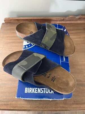 NIB Birkenstock Kyoto Suede/Birko-Flor Sandals - Midnight/Camo Green Narrow 5