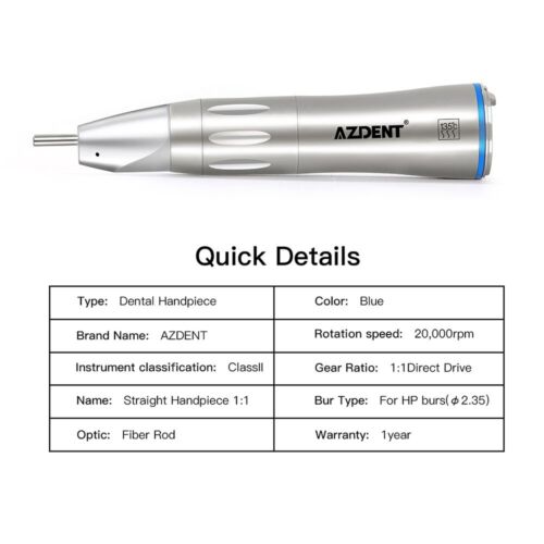 Dental 1:1 Optic Fiber Straight Nose Cone Low Speed Handpiece fit E Type Motor - Picture 2 of 9