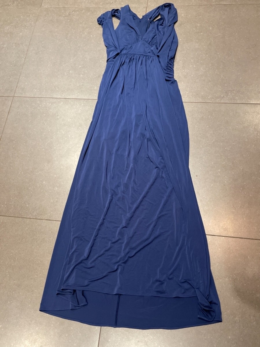 BCBG Maxazria Blue Depth Off The Shoulder Gown Size Medium