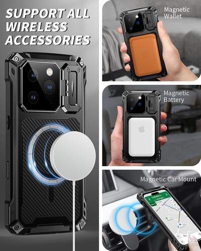 Robuste stoßfeste Metallhülle Displayschutz Glas Ständer für iPhone 14 15 16 - Bild 7 von 25