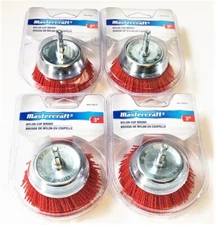 4 MASTERCRAFT 3" NYLON INFUSED CUP BRUSH WHEEL 1/4 HEX SHANK WIRE ABRASIVE