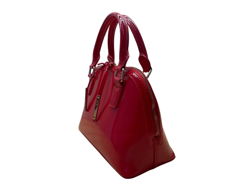 Bolso de mano BCBG rojo charol imitación cuero cúpula con asas doradas herrajes Foto 4 de 4
