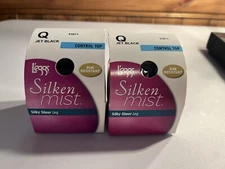 2 Leggs Silken Mist Silky Sheer Leg Control Top Run Resistant Jet Black Size Q