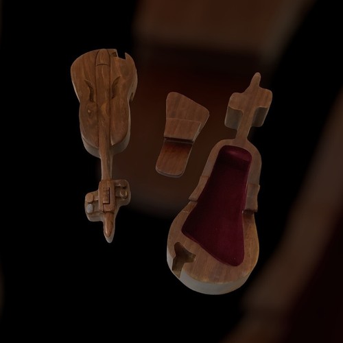 Holz Violine Puzzle Box handgeschnitzt 3 Stück Geheim Schmuck Fach 8,5 Zoll - Bild 6 von 20
