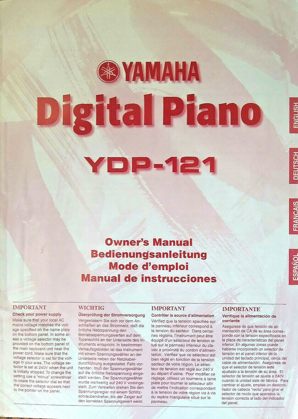 Yamaha YDP-121 Tastiera Pianoforte Digitale Manuale Utente Originale Libretto.
