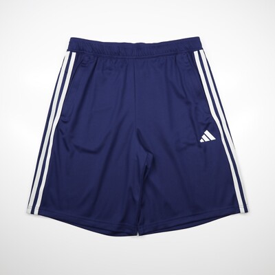 Adidas Men's Train Essentials Pique 3 Stripes Zip Pocket Training Shorts Blue L