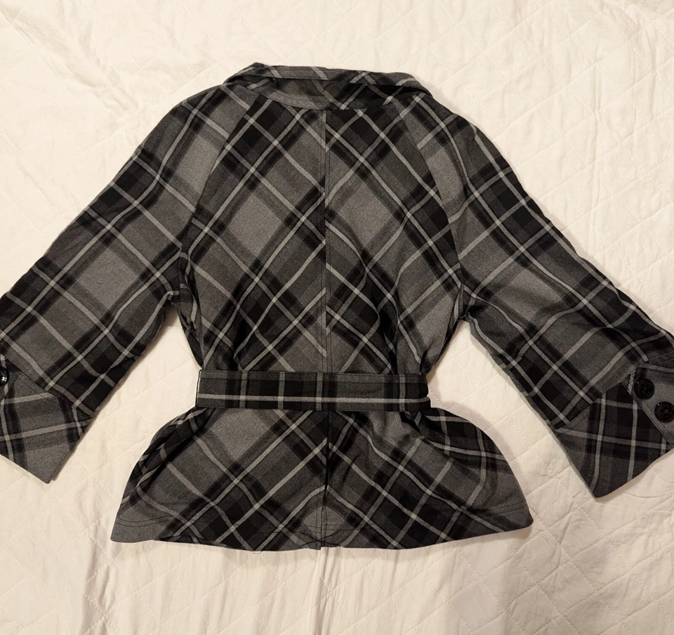 Abrigo Chaqueta Apt 9 Grande L Para Mujer Chaquetón Corbata Cintura Negro Gris Rayas Cuadros Foto 2 de 4