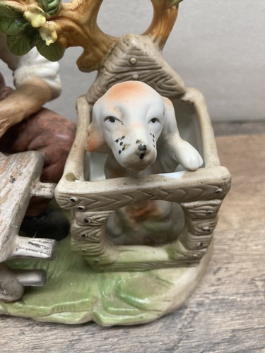 Vintage Norleans Japan Bisque Porcelain Old Man & Dog Figurine - Missing Knife - Picture 2 of 7