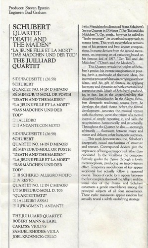 Juilliard String Quartet Schubert Death And The Maiden CASSETTE ALBUM CBS - Picture 7 of 12