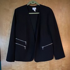 Chicos Size 3 Black Blazer With Zipper Details Worn Once