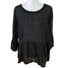 NEW Kleen Size M Linen Peplum Hem Shirt Black Semi Sheer Capsule Minimal