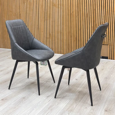 Furniture Village ‘Crete' Pair of Swivel Dining Chairs Dark Grey Faux Leather - Image 1 of 4