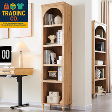 76" Tall Arched Bookcase, Farmhouse 5 Tiers Narrow Arched Bookshelf Cabinet with