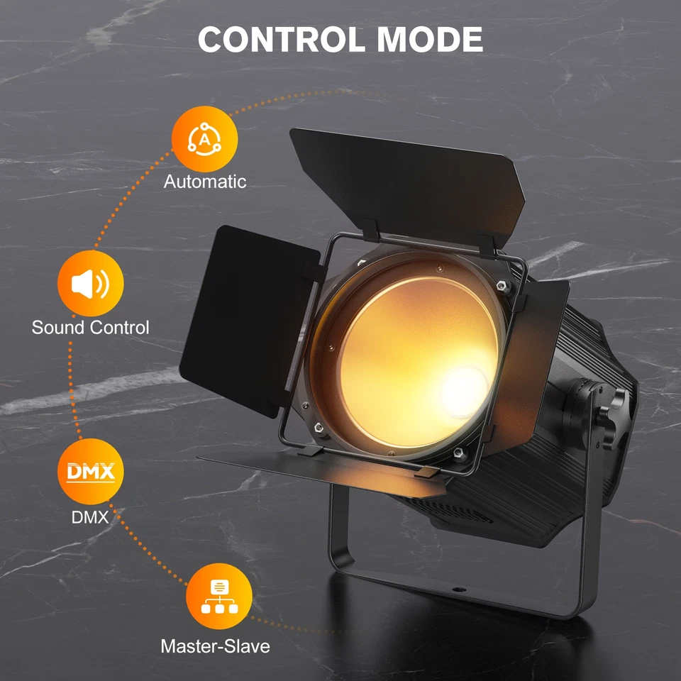 Par Light Dual Color COB 200W Spotlights with Barn Door DJ Stage Lighting DMX512 - Image 4 of 4
