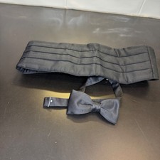 After Six Cummerbund Bow Tie Set Mens L/XL Black Pleated Formal Tuxedo Accessory