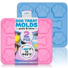 2 Pcs Dog Treat Molds for Baking and Freezing – Bone & Paw Shaped Silicone