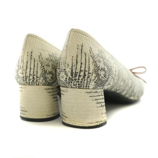 PRADA Python Embossed Ribbon Pumps Off-White Blac… - image 5