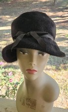 Betmar New York Women's Black Faux Mystere Imported Fur Bow Hat Vintage