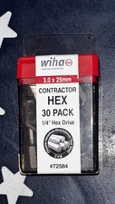 30 WIHA 3mm Extra Hard Contractor Hex Insert Bits 3.0 X 25mm   1/4” Drive  72584