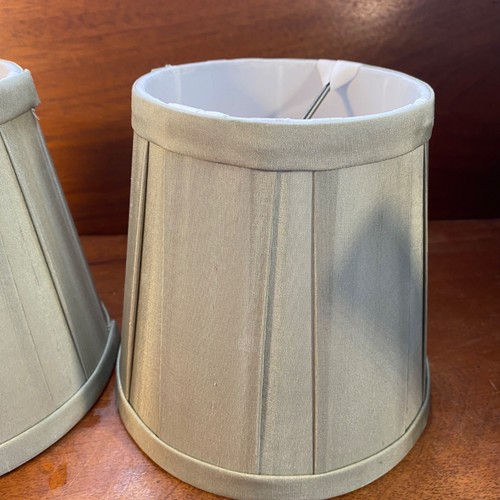 Pair Of Pleated Sage Silk Green Clip-On Lamp Shades 5.5" Tall - Picture 3 of 8