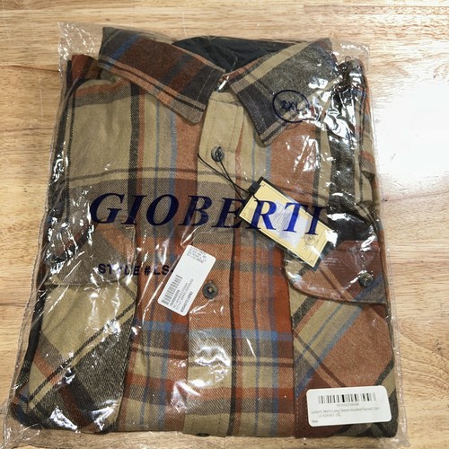 Gioberti Men's Flannel Button Down Hoodie Color: Khaki Umber Size XXL NEW! - Picture 2 of 4