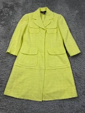 Per Se By Carlisle Jacket Women 4 Neon Yellow Tweed Silk Snap Chore Trench Coat