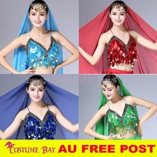 Halter Neck Latin Padded Belly Dance Bra Top Beaded Sequin Fringe Party Costume