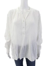Vince Womens Cotton Long Sleeve Round Neck Button-Down Shirt White Size S