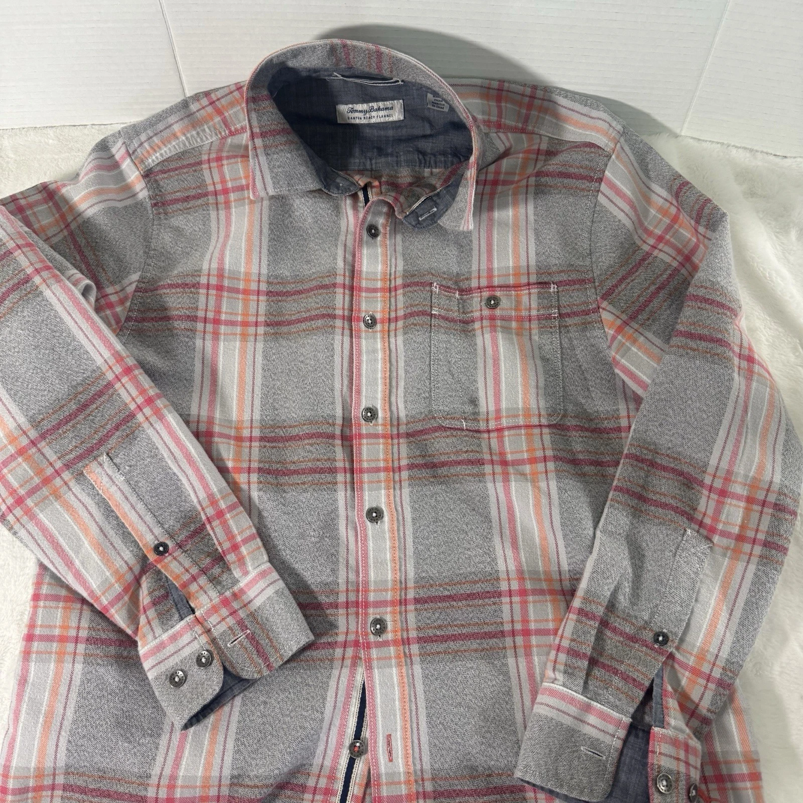 Tommy Bahama Shirt Mens Medium Blue Plaid Canyon Beach Flannel Outdoor Button Up