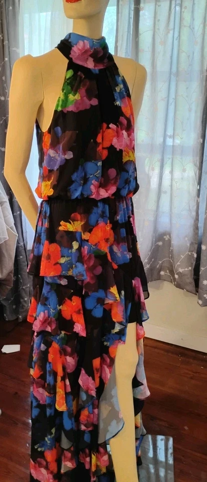 Maxi Vestido Betsy Adam Mujer Multicolor Floral Sin Mangas Volantes Talla 10 Nuevo con Etiquetas Foto 3 de 4