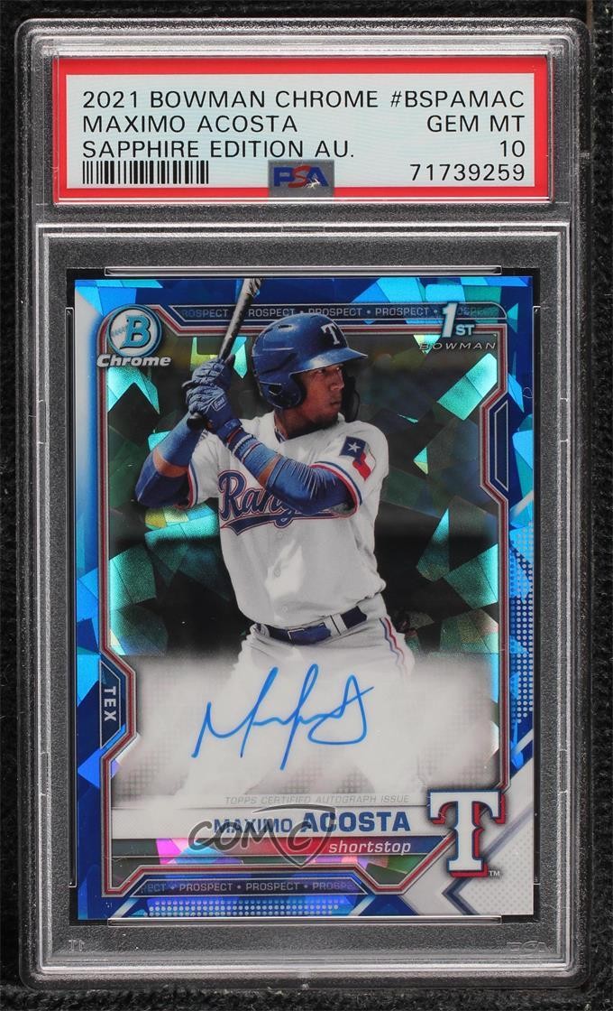 2021 Bowman Sapphire Edition Chrome Prospects Maximo Acosta PSA 10 Auto 0y9e